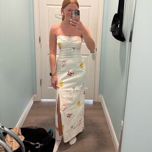 Strapless White Dress with Colorful Print of Food and Recipes